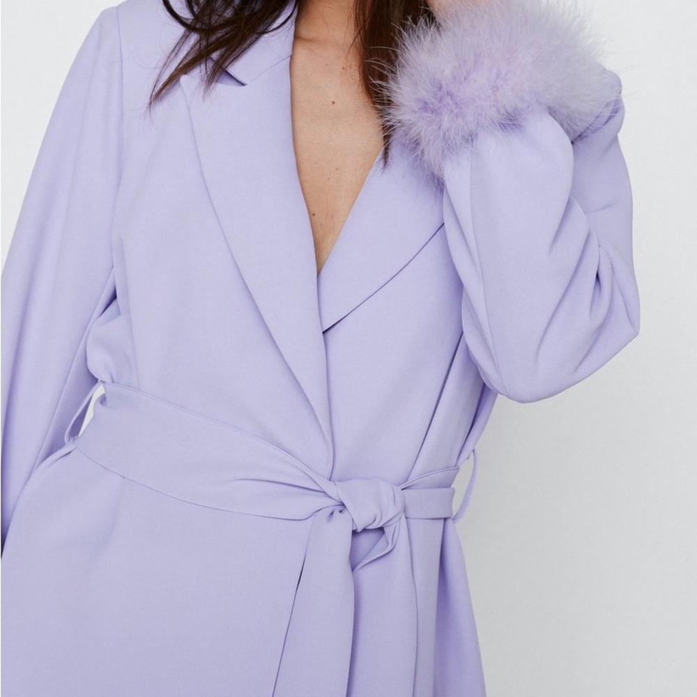 Lilac purple suit jacket with feathers